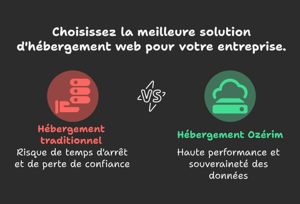 Schéma présentant les avantages d'un hébergement web chez Ozérim -généré par IA)